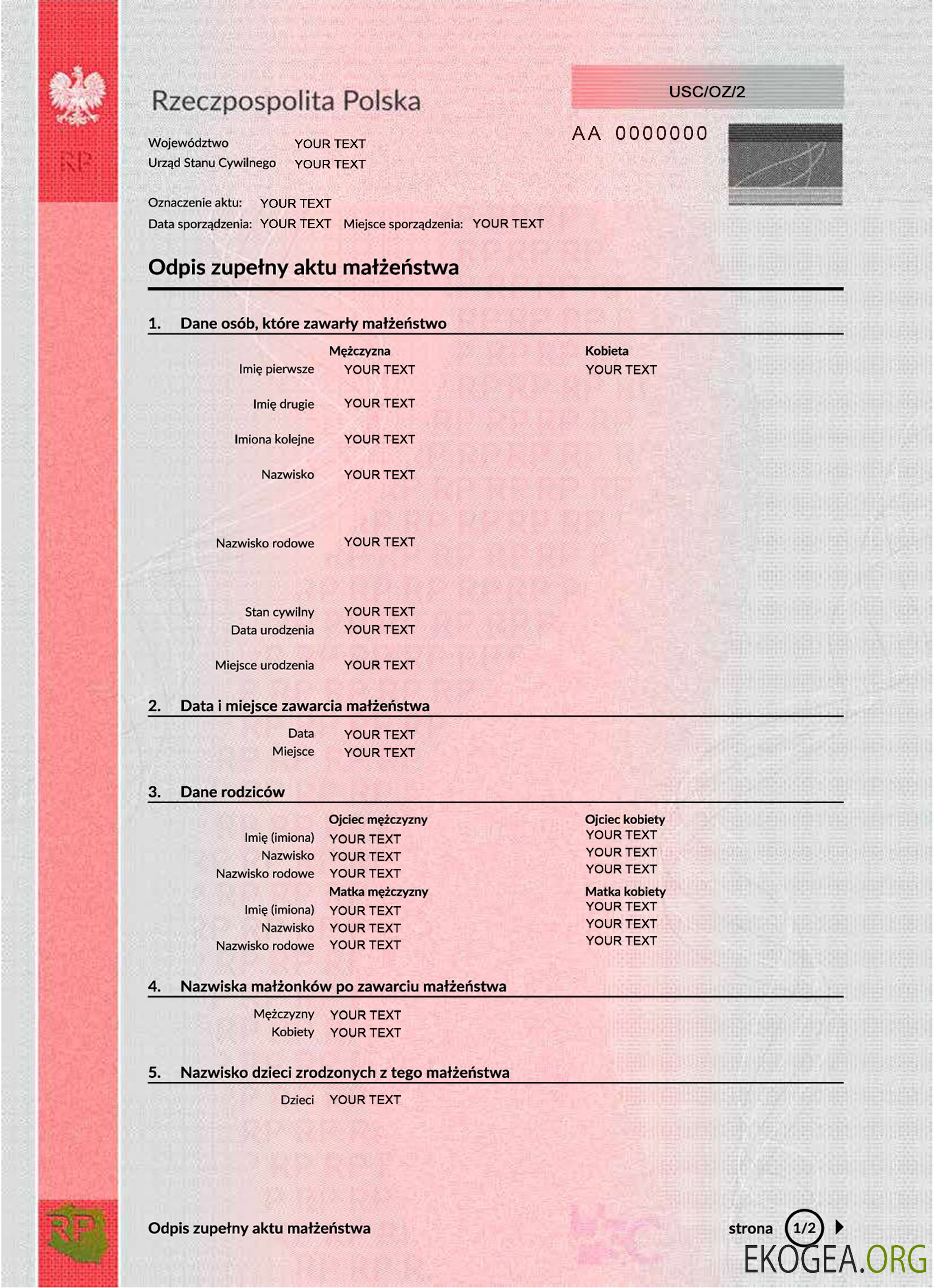 Acte de mariage Pologne PSD 1